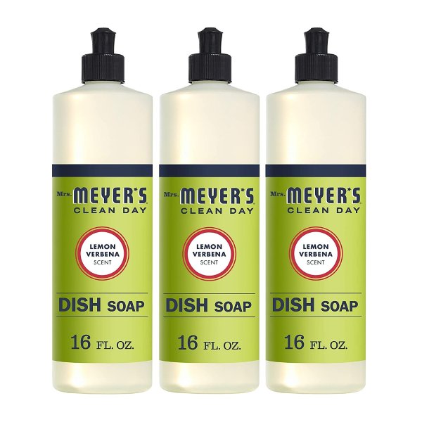 MRS Meyers Liquid Dish Soap, Lemon Verbena, 16 Fluid Ounce (Pack of 3)