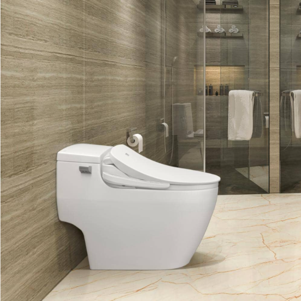 Electric Bidet Seat for Elongated Toilets in White with Fusion Heating Technology