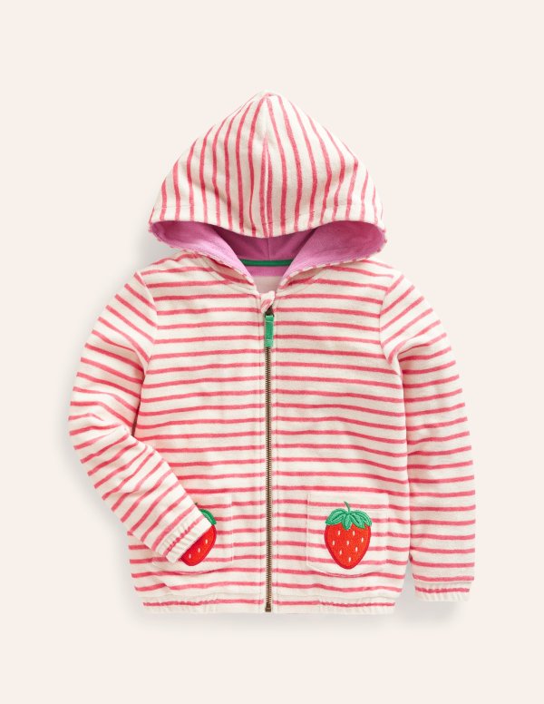 儿童草莓条纹毛巾连帽外套