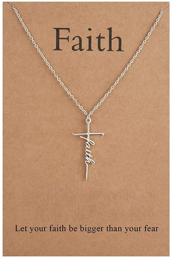 Faith Cross Necklace Hope Believe Pendant Necklace Religious Jewelry for Women