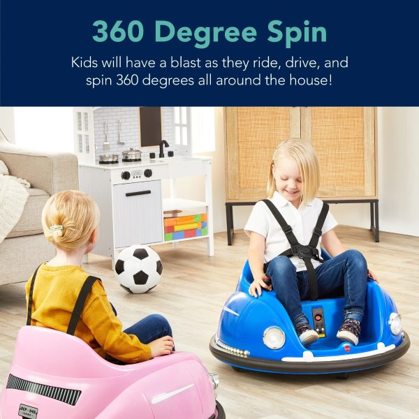 6V Kids Ride On Bumper Car Toy w/ Remote, Harness, Lights, 360 Degree