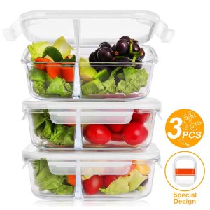 BAYKA Glass Meal Prep Containers 36 Oz 3-Pack