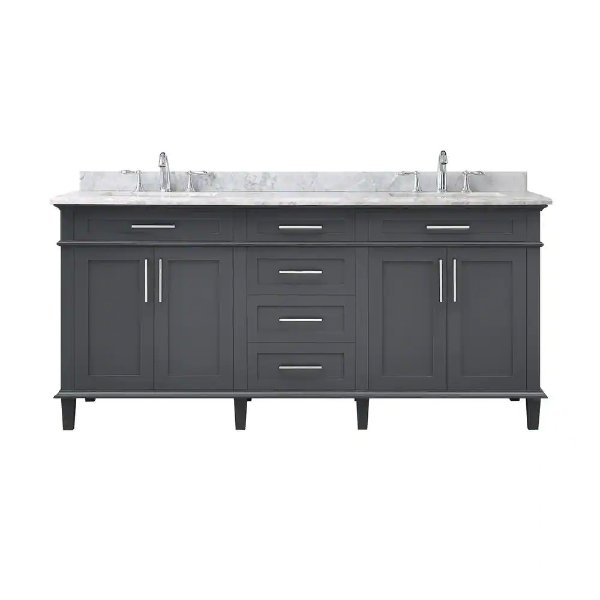 Sonoma 72 in. W x 22 in. D x 34 in H Bath Vanity in Dark Charcoal with White Carrara marble Top