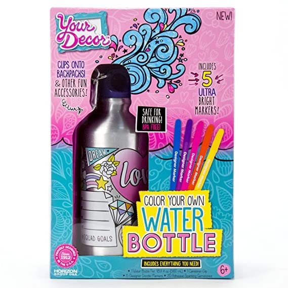 Horizon Group USA Color Your Own Water Bottle Kit, Multi Colored