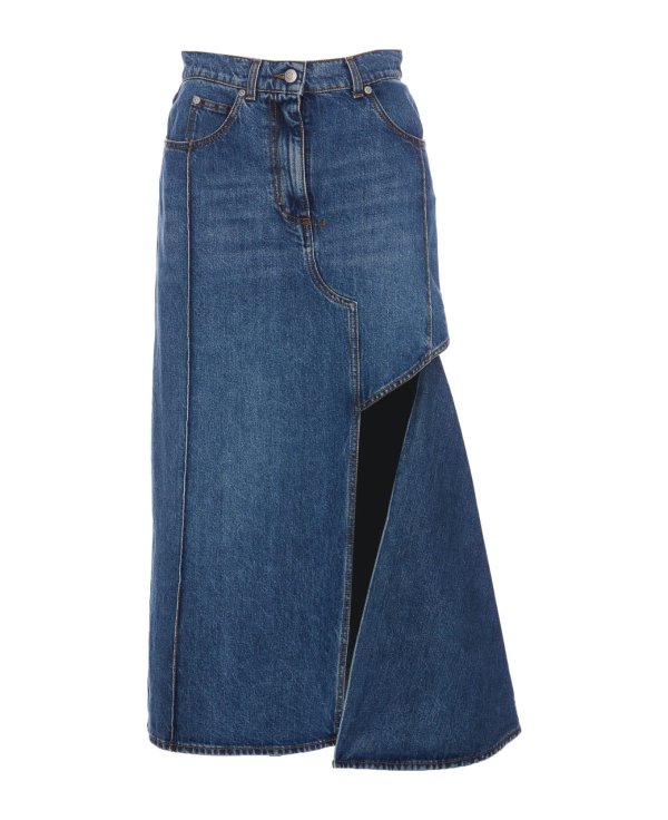 Pencil Denim Skirt With Cut-out