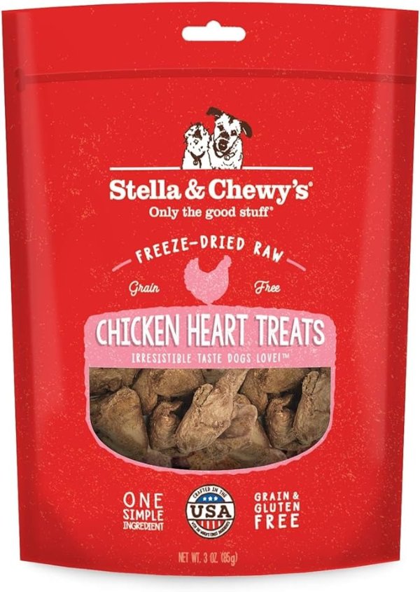 Freeze-Dried Raw Single Ingredient Chicken Hearts Dog Treats, 3 oz. Bag