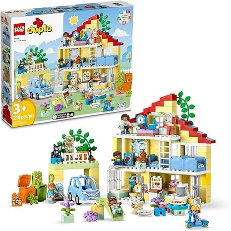 DUPLO Town 3 in 1 Family House 10994 Educational STEM Building Toy Set, Gift for Christmas for Toddlers Ages 3 and Up, Car Toy and 3 Floor House Lets The Whole Family Build, Play and Learn