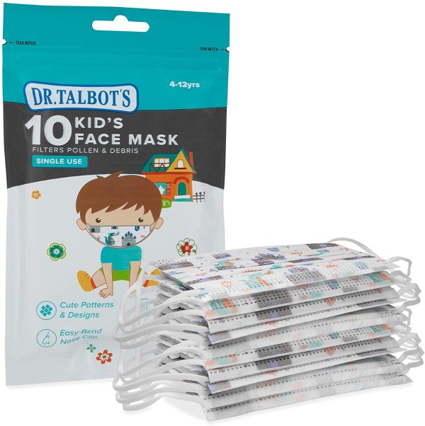 Dr. Talbot's Disposable Kid’s Face Mask for Health Protection by Dr. Talbot's, 10 Pack, Girl