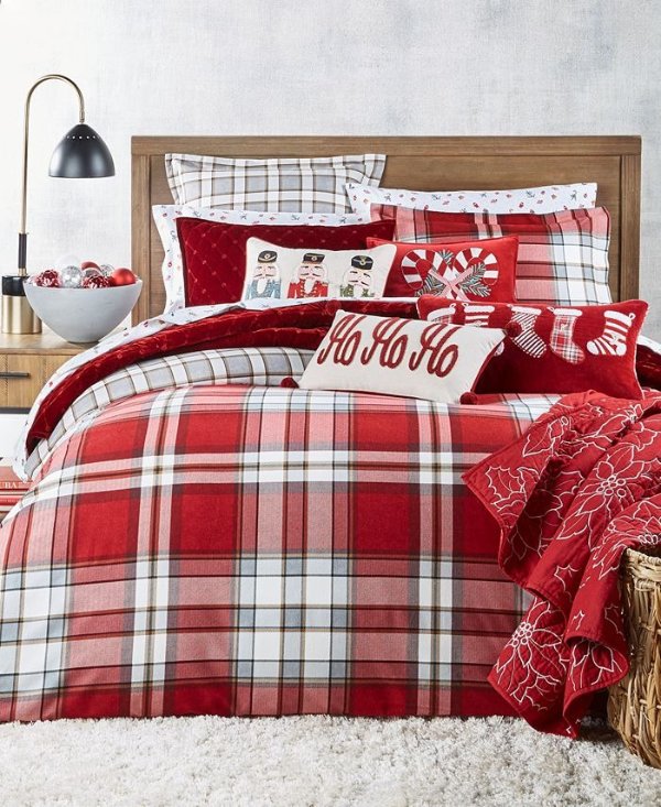 Holiday Flannel Red Plaid Twin Comforter, Created for Macys