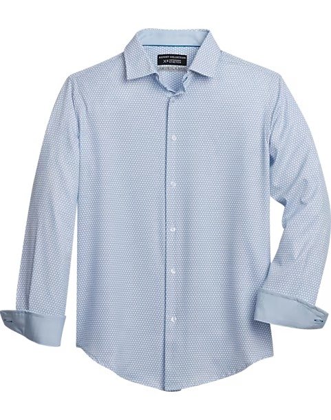 Report Collection Slim Fit Four-Way Stretch Sport Shirt, Light Blue Geo Print - Men's Shirts | Men's Wearhouse