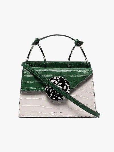 Green and White Phoebe Bis Leather Cross Body bag