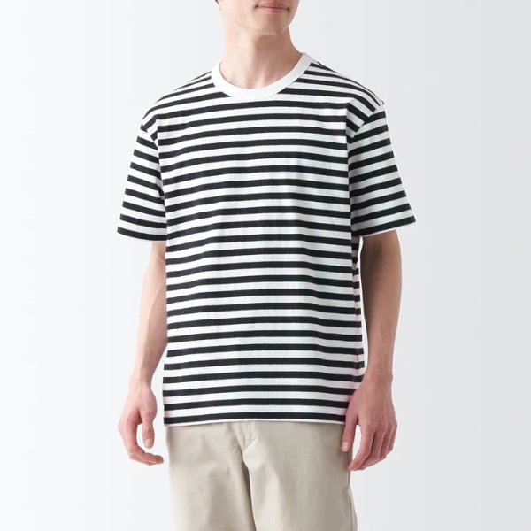 Men's Washed Heavyweight Crew Neck Short Sleeve Striped T-Shirt