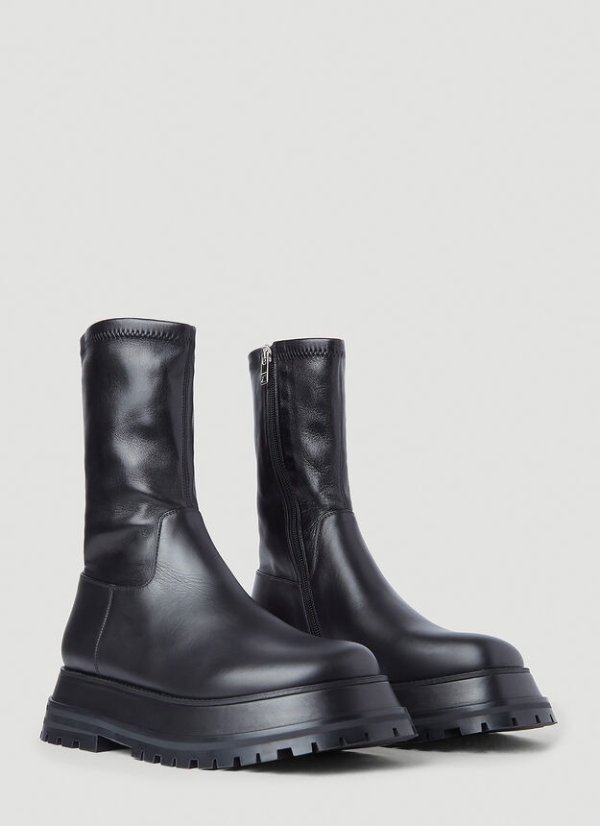 Leather Platform Boots in Black