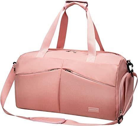 Sports Gym Bag Travel Duffel Weekender Bag Shoe Compartment with Wet Pocket for Men and Women (Pink)