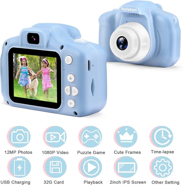 hyleton 儿童1080P数码相机，带32G存储卡