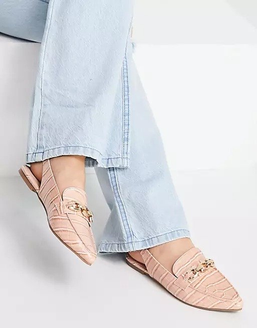 sling back ballet flats with chain in beige | ASOS