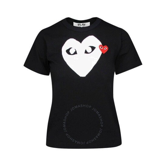 Play Ladies Black T-shirt With Heart Print & Patch