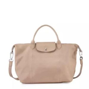 Longchamp Le Pliage Cuir Handbag with Strap, Sandy @ Neiman Marcus