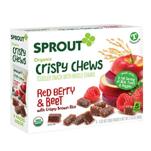 Sprout Organic Baby Food, Sprout Crispy Chews Organic Toddler Snacks, Red Berry & Beet Crispy Chews Fruit Snack, Gluten Free, Made with Whole Grains and Real Fruits & Vegetables, 5 Count