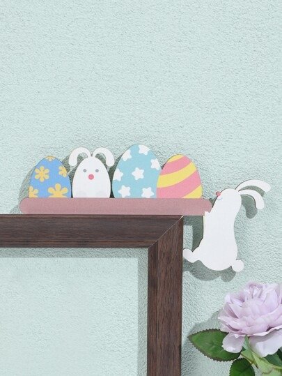 1pc Wooden Decoration Craft, Creative Rabbit & Egg Shaped Ornament For Home, Easter Day