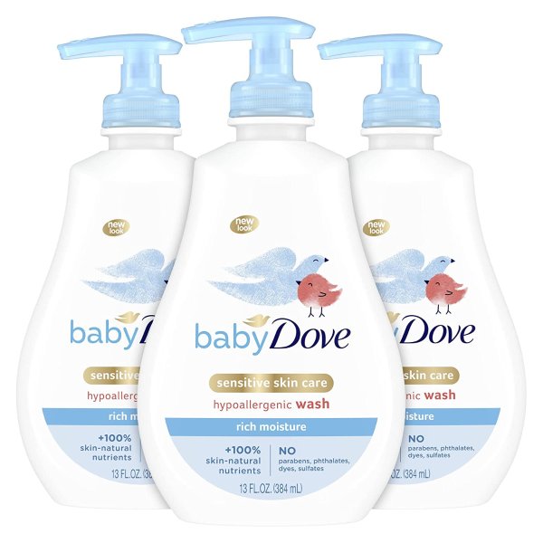 Baby Dove Baby Wash and Shampoo Baby Bath Products for Baby's Delicate Skin Rich Moisture Washes Away Bacteria, Tear-Free and Hypoallergenic 13 oz (3 Count)