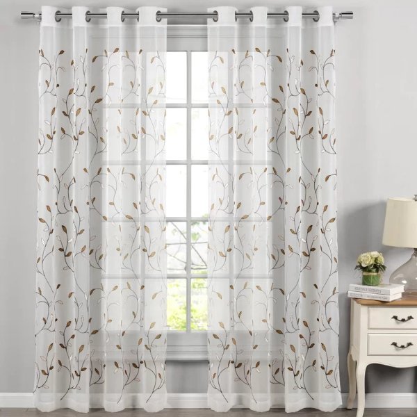 Apatow Wavy Nature/Floral Sheer Grommet Single Curtain Panel