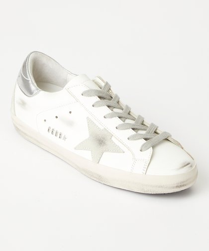 White & Silver Star Leather Sneaker - Men
