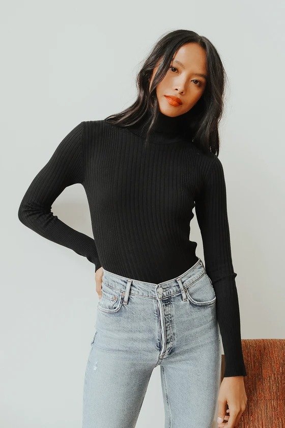 Chic Observations Black Ribbed Turtleneck Sweater Top