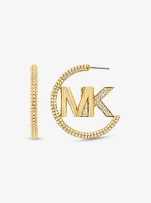 14K Gold-Plated Brass Pave Logo Hoop Earrings