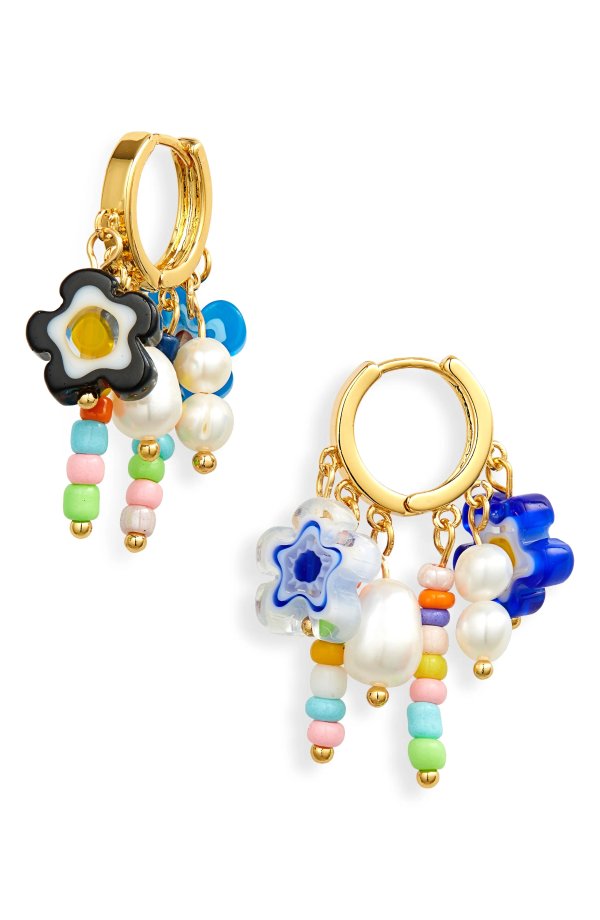 Lili Imitation Pearl & Bead Huggie Hoop Drop Earrings