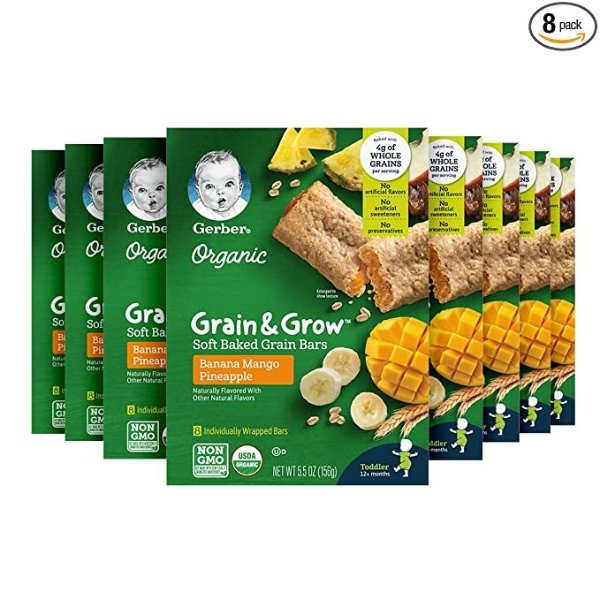 Snacks for Toddler Organic Soft Baked Grain Bars, Grain & Grow, Banana Mango Pineapple, 5.5 Ounce (Pack of 8)