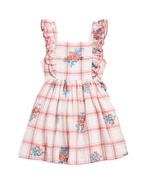 Girls' Floral Check Print Pinafore Dress - Little Kid