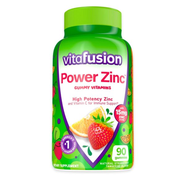 Power Zinc Gummy Vitamins, Strawberry Tangerine Flavored Immune Support (1), 90 Count