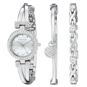 Anne Klein Women's AK/1869SVST Swarovski Crystal-Accented Silver-Tone Bangle Watch