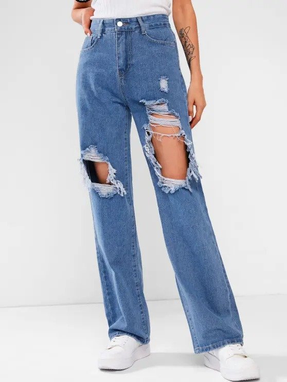 Ripped Baggy Wide Leg Jeans BLUE