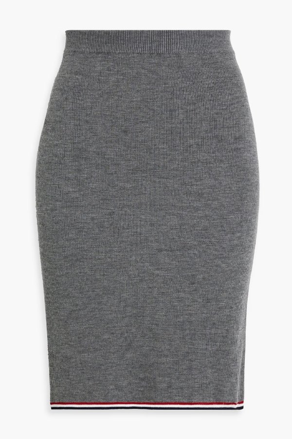 Ribbed wool-blend pencil skirt