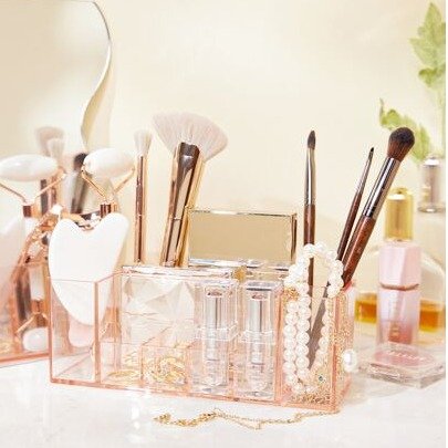 BASIC LIVING Exclusive Multifunction Makeup Organizer—Clear Peach Blush