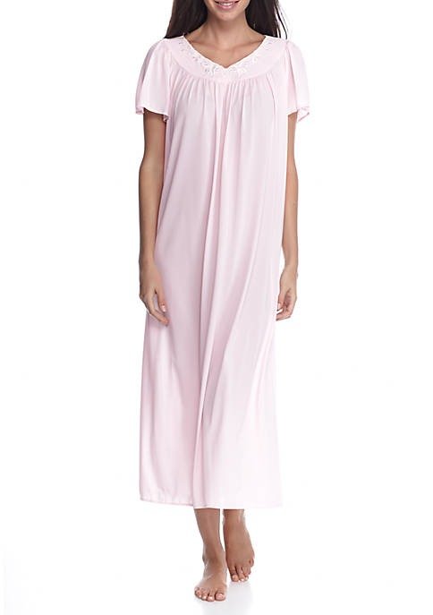 Tricot Flutter Sleeve Long Nightgown