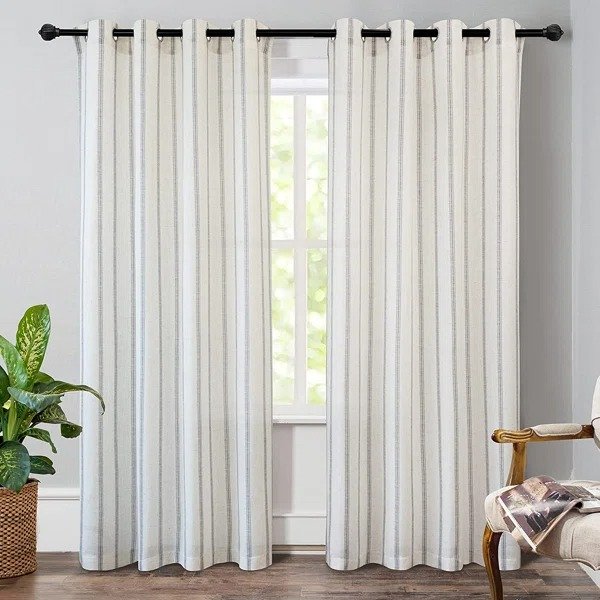 Linen Blend Room Darkening Filters Out Most Light Curtain Pair (Set of 2)