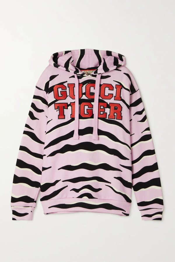 Chinese New Year appliqued tiger-print cotton-jersey hoodie
