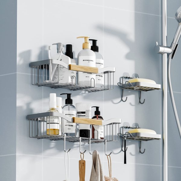 AHNR 不锈钢浴室收纳架肥皂架4件套 免钻孔 3色可选