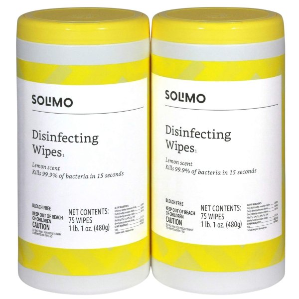 Solimo Disinfecting Wipes 75 Count (Pack of 2)