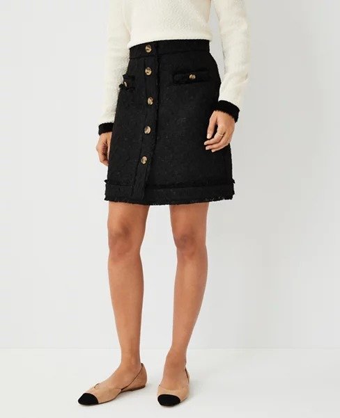 Tweed Button Front Skirt | Ann Taylor