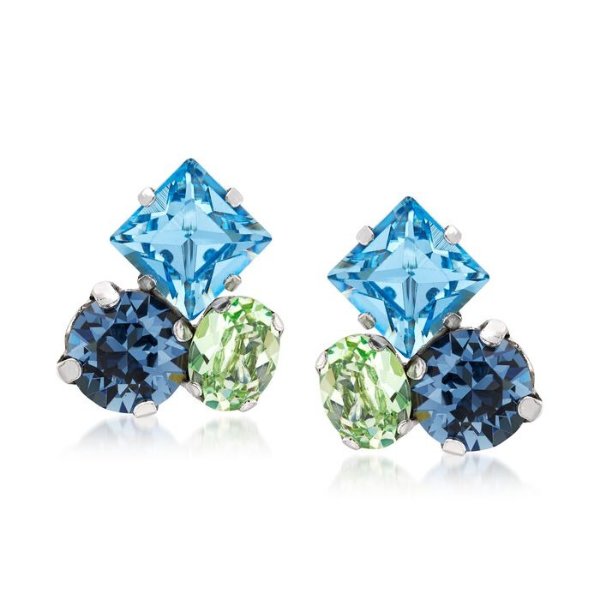 Italian Blue and Green Swarovski Crystal Earrings in Sterling Silver | Ross-Simons