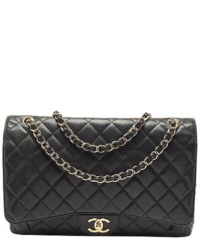 Black Quilted Caviar Leather Maxi Classic Double Flap Bag