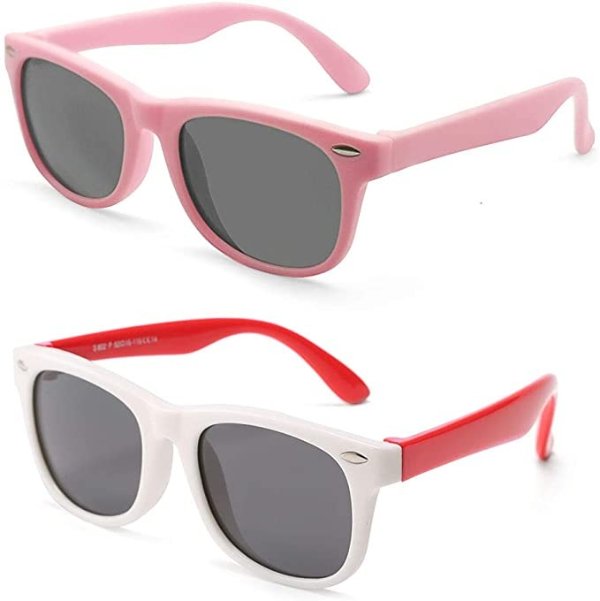 Kids Polarized Sunglasses for Children Age 4-12 Years Old, Girl or Boy Styles, Pack of 2