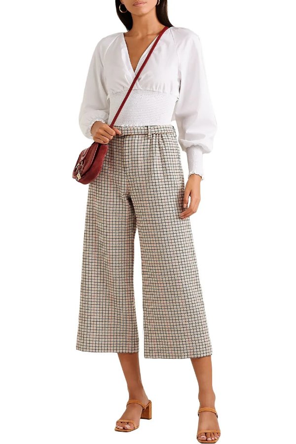 Poldi cropped belted houndstooth tweed wide-leg pants