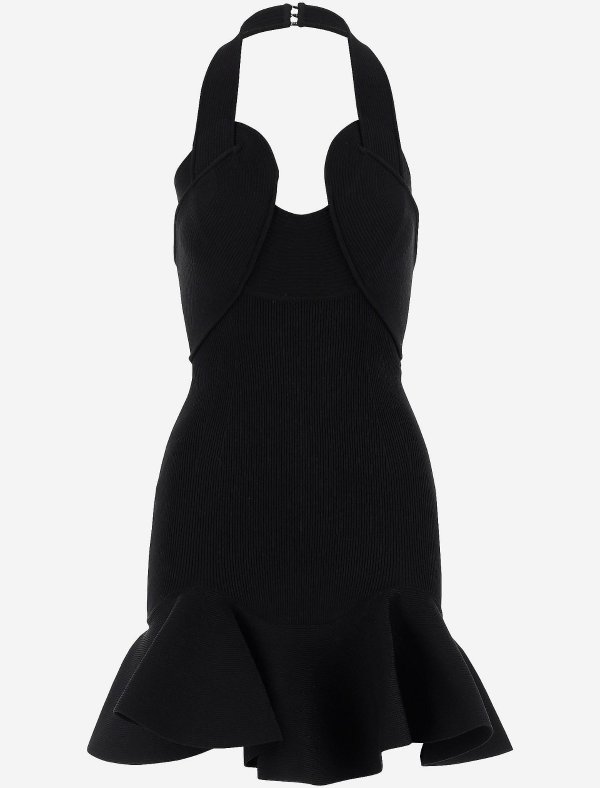 Black Stretch Knit Cotton Women's Mini Dress