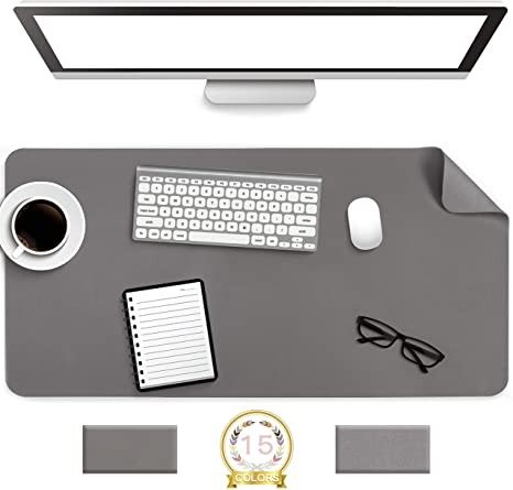 Non-Slip Desk Pad, Waterproof PVC Leather Desk Table Protector, Ultra Thin Large Mouse Pad, Easy Clean Laptop Desk Writing Mat for Office Work/Home/Decor(Dark Gray, 31.5" x 15.7")