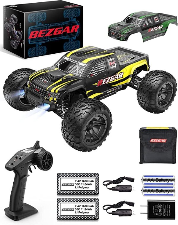 HM101 Hobby Grade 1:10 Scale Remote Control Truck with 550 Motor, 4WD Top Speed 42 Km/h All Terrains Off Road RC Truck ,Waterproof RC Car with 2 Rechargeable Batteries for Kids and Adults